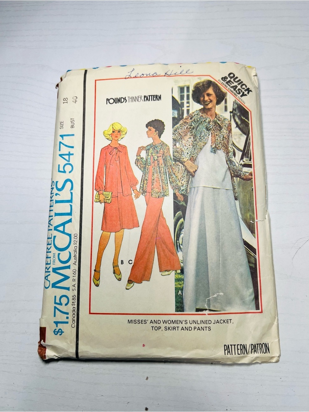 Original vintage McCall’s sewing pattern #5471, copyright 1977.
